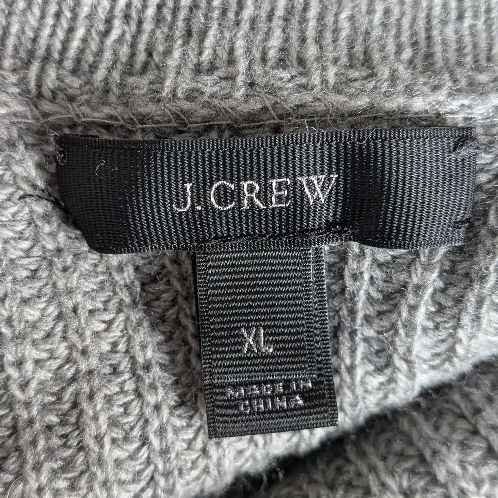 J. Crew Gray Ribbed Wool-Blend Sweater with Black Grosgrain Bow – Size XL